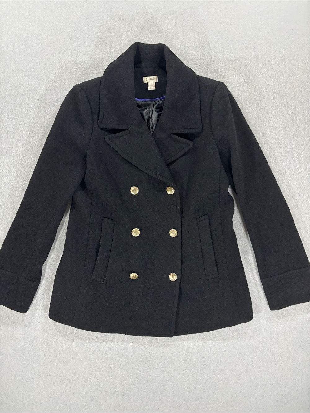 J Crew Black Double-Breasted wool blend Peacoat with silver Buttons 8